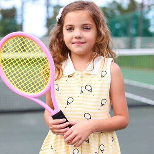 Monica +Andy Girl's Tennis Yellow White Striped Collared Polo Dress - Size 10